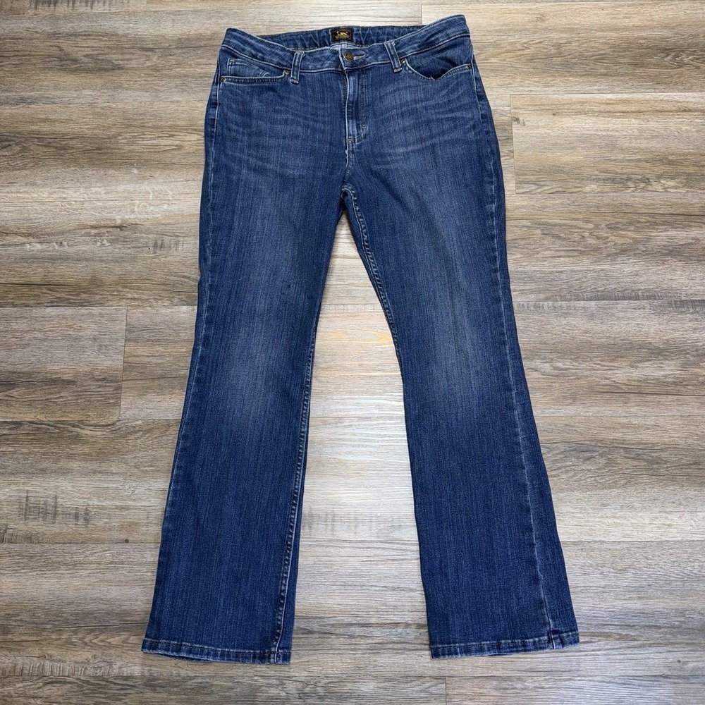 Lee Dark-Wash Bootcut Jeans Womens 12S/C Relaxed-Fit Straight-Leg